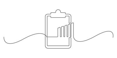 Continuous one line drawing of clipboard with graph. Object one line of bar chart. Business growth. Graphic illustration vector