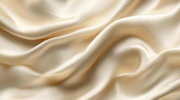 Smooth cream-colored silk fabric creating elegant waves and folds in closeup photo