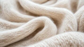 Soft beige woolen fabric folds in close-up view, textile texture background photo