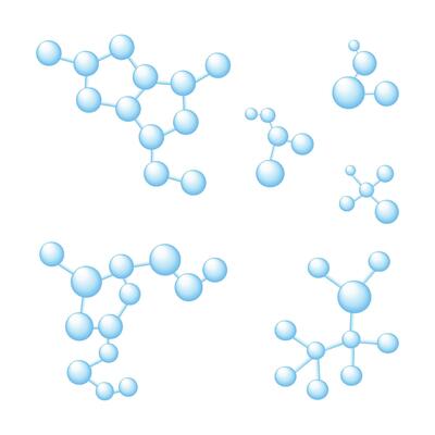 set of blue realistic molecules. illustration