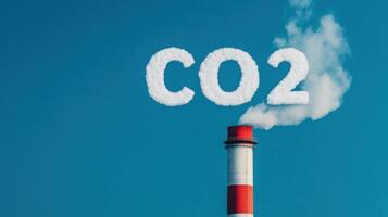 CO2 Emissions from Factory Chimney Against a Vivid Blue Sky photo