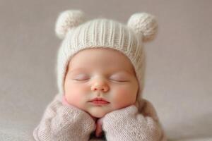 Peaceful Newborn Baby in Knitted Hat A Precious Moment Captured photo
