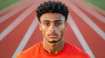 Portrait of a Determined Young Athlete on a Track photo
