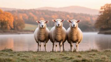 Three Sheep by the River in Autumnal Light photo