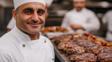 Chef's Expertise in Grilling Delicious Steaks photo