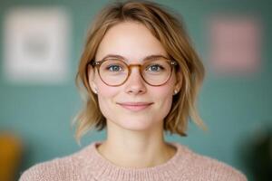 Portrait of a Woman with Glasses, Exuding Confidence and Warmth photo