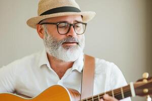 A Man Playing Acoustic Guitar A Moment of Artistic Expression photo