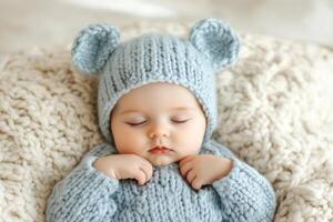 Peaceful Baby in a Knitted Hat photo