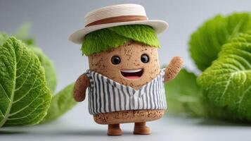 Adorable Cork Character with Leaves A Joyful Nature Illustration photo