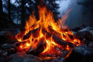 Enthralling Campfire in the Forest at Night photo