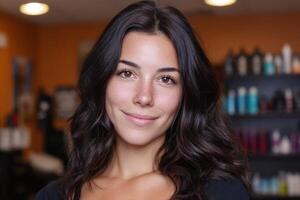 Smiling Woman in a Salon Beautiful Portrait photo