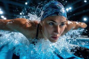 Female Swimmer in Action, Powerful Butterfly Stroke photo