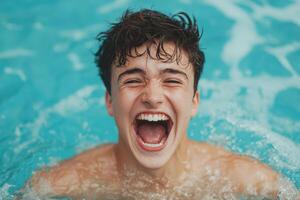 Teenager Laughing in a Pool photo
