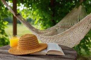 Summer Reading and Refreshment in a Garden Hammock photo