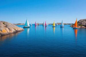 Colorful Sailboats on a Serene Summer Sea photo