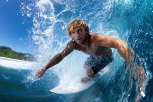 Surfer Catching a Perfect Wave in the Ocean photo