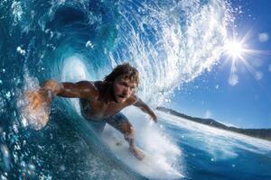 Surfer Riding a Powerful Ocean Wave photo