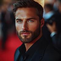 Handsome Man with a Stylish Beard on Red Carpet photo