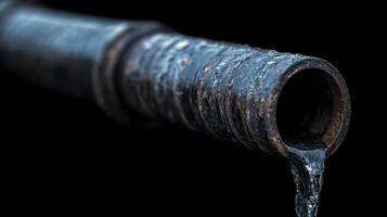 Aged Industrial Pipe with Water Dripping View of Rusty Metalwork photo