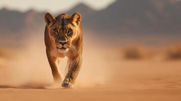 Majestic Lioness Strolling Through the Golden Desert 2 photo