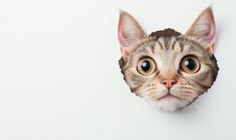 Intrigued Cat Peeking Through a Hole A Curious Animal Portrait photo