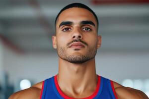 Portrait of a Determined Athlete Powerful and Confident Male Fitness Model photo