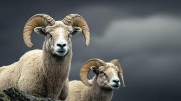 Majestic Bighorn Sheep in a Dramatic Mountain Landscape photo