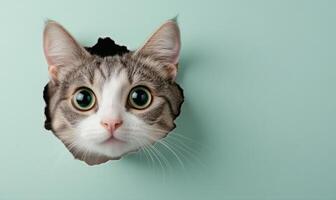 Intriguing Cat Peeking Through a Hole in the Wall photo