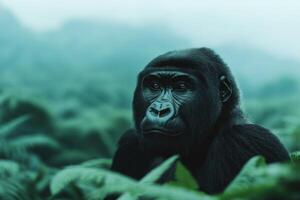 Majestic Gorilla in Lush Jungle, A Wildlife Portrait photo