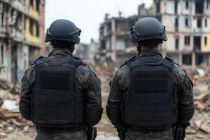 Protecting the Vulnerable Determined Soldiers in a Ruined City photo
