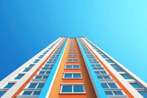 Stunning Modern High Rise Building Against a Vivid Blue Sky photo