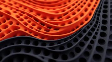 Intricate Wave like Pattern in Orange and Black Material. Abstract Geometric Design with Holes. Innovative Technology. Modern Design. photo
