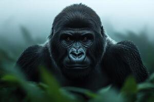 Majestic Gorilla in the Lush Green Jungle A Powerful Portrait of the King of the Apes photo