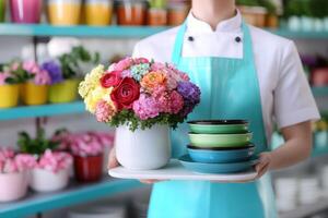 Stunning Colorful Flower Bouquet Displayed in a Shop photo