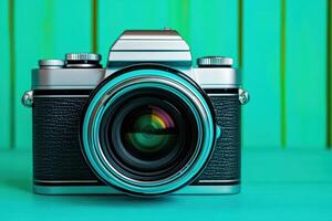 Vintage Analog Camera with Turquoise Lens A Timeless Piece of Photography photo