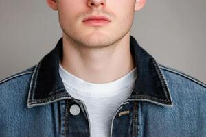 Portrait of a Man in a Denim Jacket and White T shirt photo