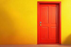 Vibrant Red Door Against a Sunny Yellow Wall A Striking Exterior Design photo