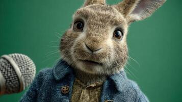 of a Rabbit with a Microphone Charming Animal Portrait photo