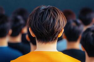 Rear View of a Person in a Crowd Attendees at an Event photo