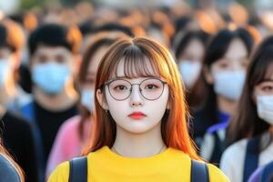 of a Young Woman in a Crowd Stylish and Pretty photo