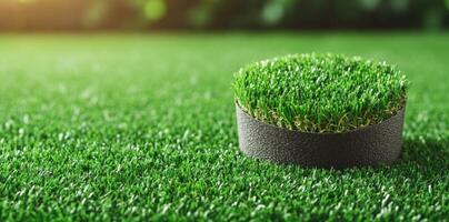 Artificial Grass Patch in a Lush Garden Setting A Sustainable Outdoor Design photo