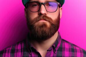 Portrait of a Stylish Man with a Bold Beard and Trendy Glasses photo