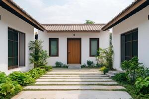 Serene Asian Inspired Courtyard House Exterior Design photo