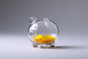 Clear Piggy Bank Filled with Golden Coins A Modern Savings Solution photo