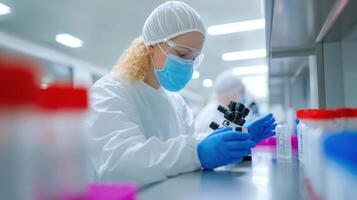 Dedicated Scientist in a Modern Laboratory Setting, Focused on Microscopy Research photo