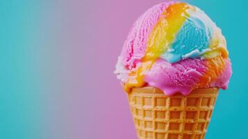 A Rainbow of Delight Multicolored Ice Cream in a Waffle Cone photo