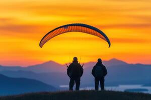 Awe inspiring Paragliding Sunset Over Majestic Mountains photo