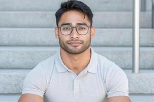 Confident Man in Glasses, Urban Portrait photo