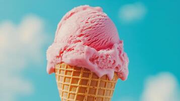 Pink Ice Cream Dream A Summer Delight in a Waffle Cone photo