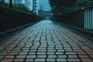Rainy Cobblestone Path in the City photo